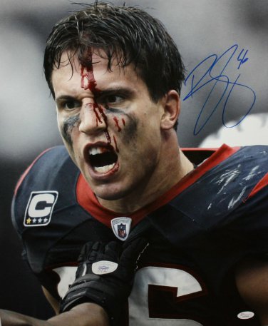 Brian Cushing Autographed 16x20 Bloody Face Color *Blue Photo- JSA W Auth