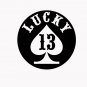 Lucky 13 Spade 6" Black Vinyl Decal Sticker Laptop Wall Car Window iPad etc.