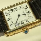 Mid-Size CARTIER 18K Solid Gold Tank Qtz Watch with Cartier Band, Buckle & Box