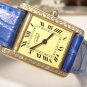 CARTIER 18K Vermeil Creme Roman Tank Watch Diamond Bezel+Cartier Band Buckle Box