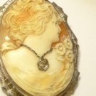 Victorian 14K Gold Filagree Diamond Cameo Pin Pendant 52mm x 42mm Hand Carved