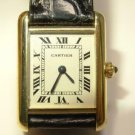 Ladies 1980s CARTIER 18K Solid Gold Roman Tank Watch Cartier Buckle w Box Papers
