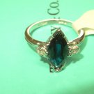 Vintage 14K WG Marquis Sapphire Solitaire Ring w/ 0.04 cttw Diamond Accents