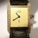 Ladies CARTIER 18K Vermeil Creme Tank Watch Diamond Bezel w Cartier Band Buckle