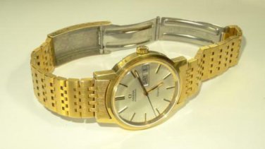 Mens Omega Gold Plated D-D Auto Watch 166.0117 w/ Deployant Link Band