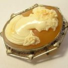 Victorian 14K Gold Filagree Cameo Pin Pendant 37mm x 32mm Hand Carved