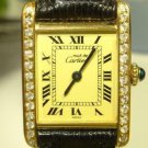Mustde CARTIER Creme Roman Dial Tank Watch 0.56ct Diamond Bezel Cartier Band Box