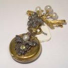 Victorian Bee and Grape Vine 1890s 18K Gold Brooch Watch Antique with Diamonds
