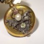 Victorian Bee and Grape Vine 1890s 18K Gold Brooch Watch Antique with Diamonds