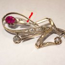 Antique 18K Gold Pin Brooch with 0.30cttw Rose Cut Diamonds and 1.40ct Ruby