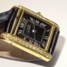 Must CARTIER Black Roman Dial Tank Watch 0.56ct Diamond Bezel Cartier Buckle Box