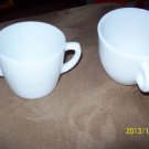 Rare Pair of Anchor Hocking Fire King White USA 10 Oz Ovenware Cup w Trigger Han