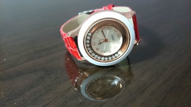 Moving Bling Diamond Vintage Leather Strap Quartz Wrist Women Chic Fashion Watch