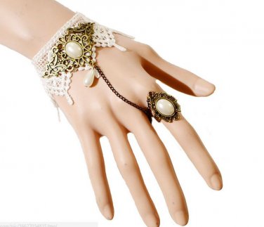 Art wihte spirit hand chain for girls, simple style rhinestones ring bracelet costume party jewelry
