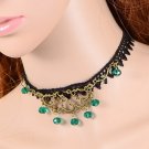 Summer forest green lace collar , fresh chain necklace, vintage slave necklace