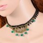 Summer forest green lace collar , fresh chain necklace, vintage slave necklace