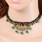 Summer forest green lace collar , fresh chain necklace, vintage slave necklace