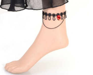 Korea style red jewel lace anklet ,noble floral lace ankle chain wedding anklets