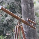 Vintage Solid Brass Nautical Tripod Port Marine Navy Double Barrel Telescope