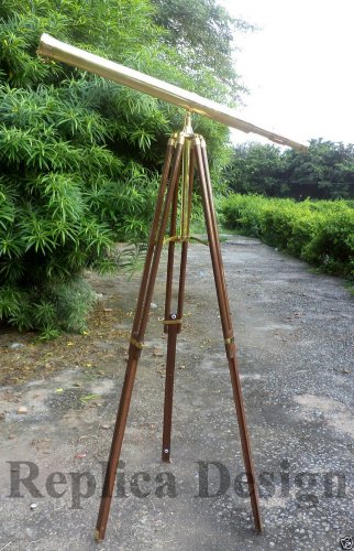 Brass Nautical Pirates Collection Telescope Wooden Tripod Ideal Home Decor Xmas