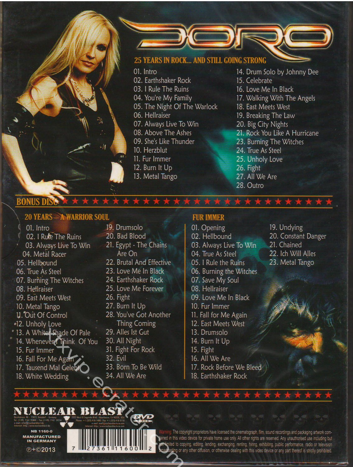 DORO - 25 Year in Rock / Fur Immer / A Warrior Soul - 3 DVD Box Set