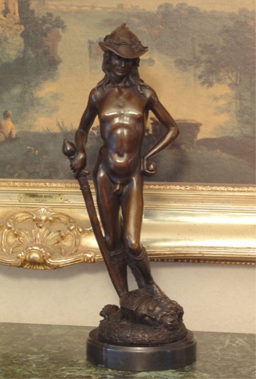 Biblical David and Goliath Bronze Sculpture