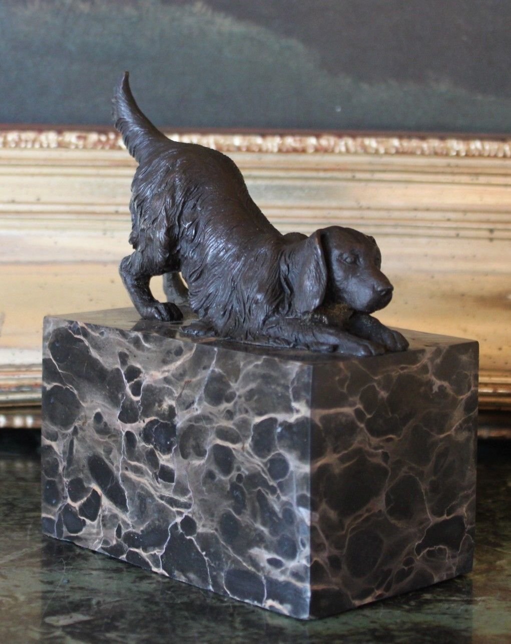 large bronze dog sculpture