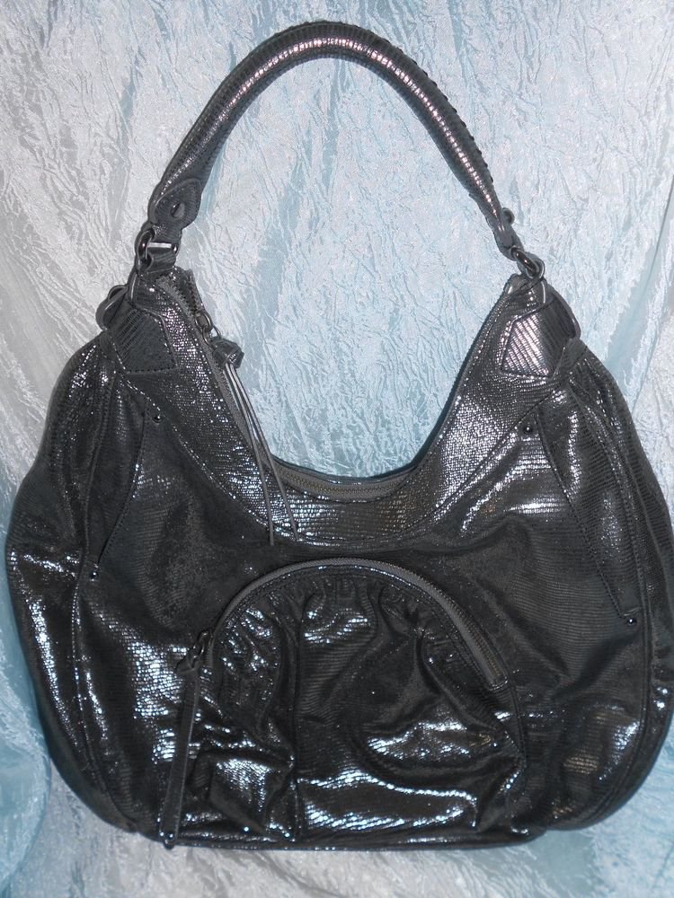 FABULOUS BOTKIER HOBO BAG PURSE– METALLIC SILVER GRAY PATENT LEATHER ...