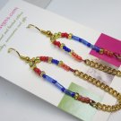 Linear beaded handmade gold earrings, #3606E, tricolor, gift ideas, Lucine designs