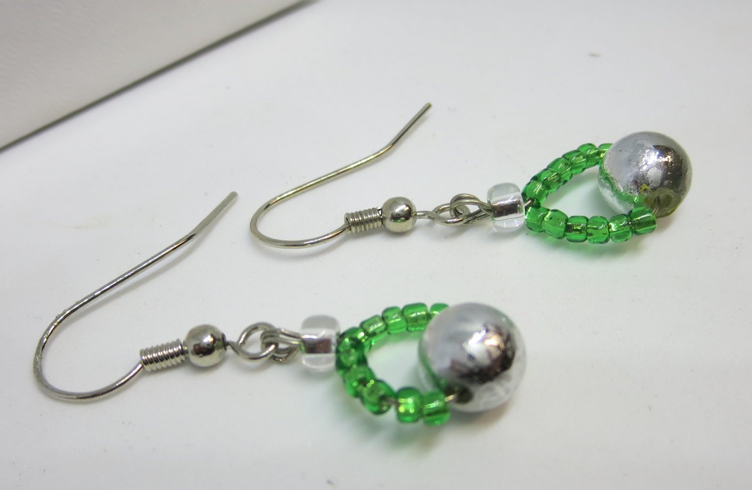 Green beaded earrings, #3612E, drop boutique earrings, Lucine Designs