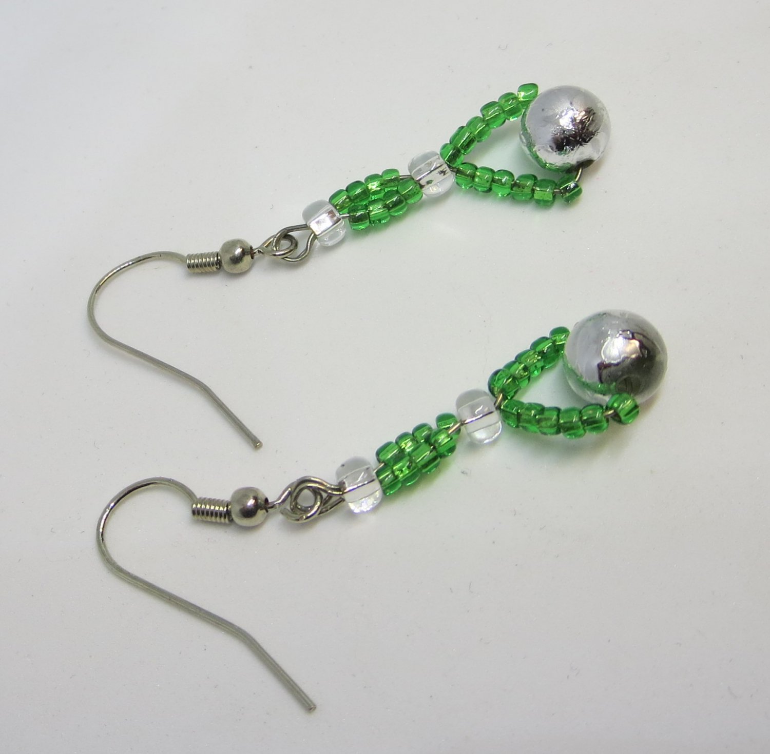 Green beaded earrings, #3613E, drop boutique earrings, Lucine Designs