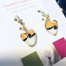 Heart lampwork glass earrings, #3618E, drop gold and white earrings, BFF gifts
