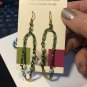 Linear beaded handmade green earrings, #3619E, gift ideas, Lucine designs