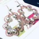 Silver pink beaded earrings, #3627E, hoop earrings, BFF gift ideas