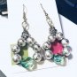 Silver green handmade earrings, #3991E, hoop earrings, BFF gift ideas