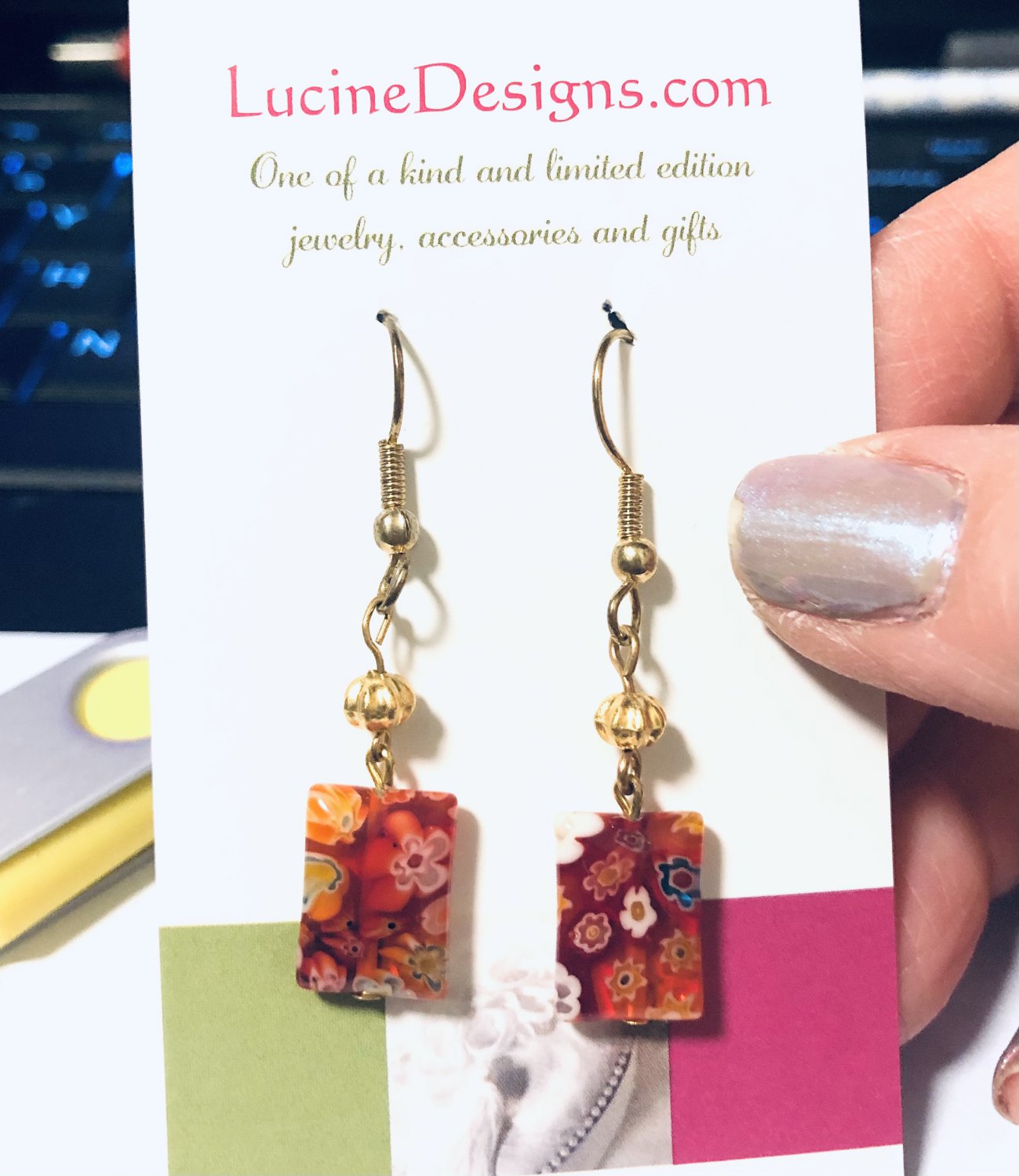Red linear earrings, #3629E, linear earrings, BFF gifts