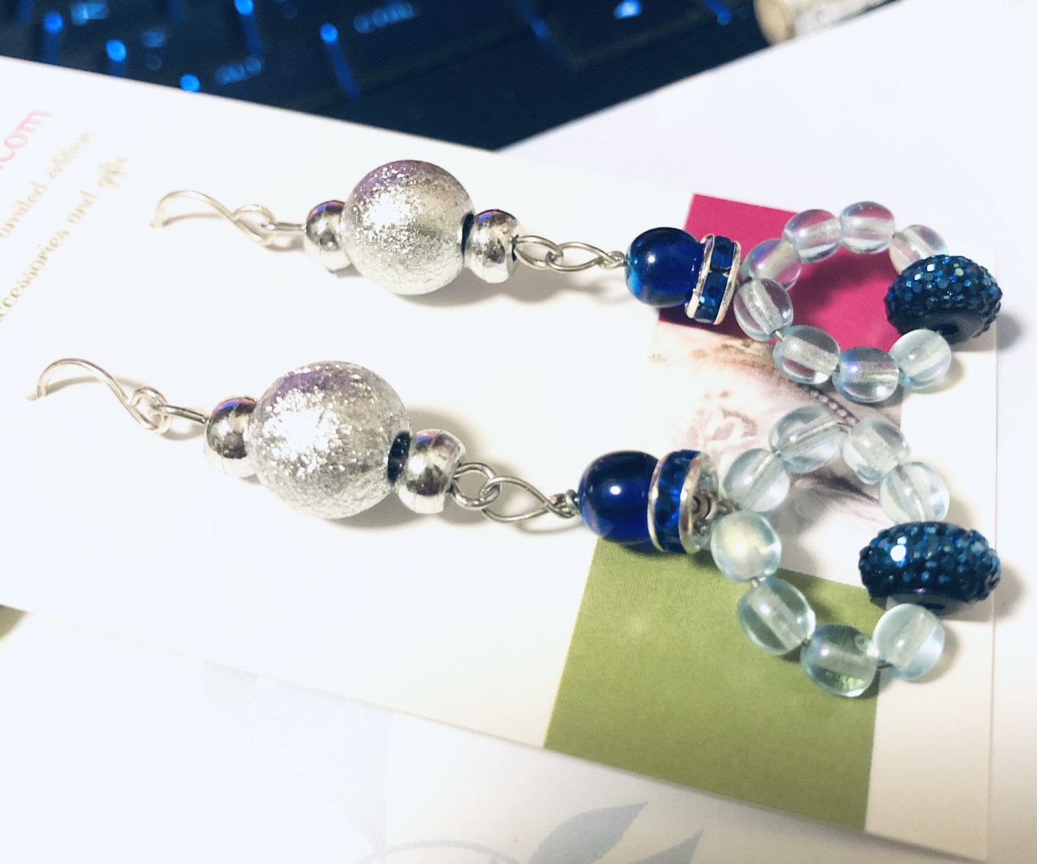 Blue handmade silver earrings, #3633E, gift ideas, Lucine designs