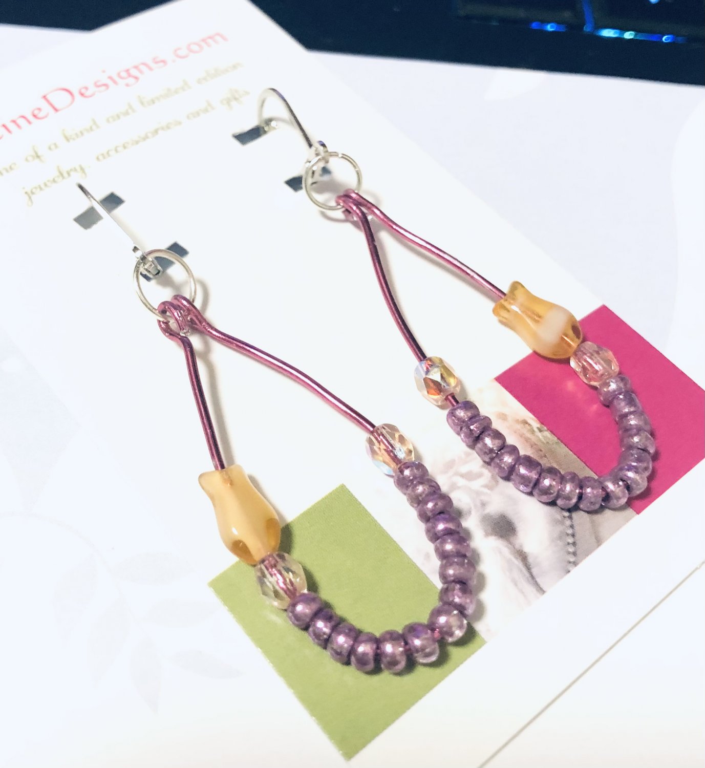 Pink earrings, #3634E, with yellow tulip earrings, BFF gift ideas