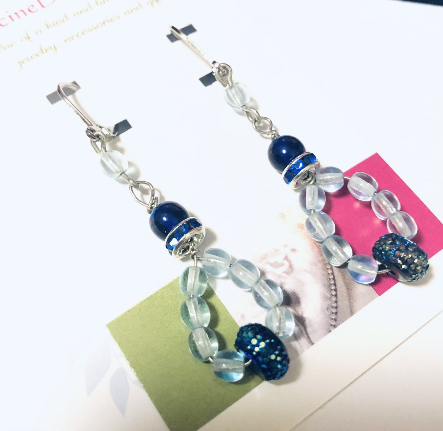 Blue handmade silver earrings, { 3636E }, gift ideas, Lucine designs