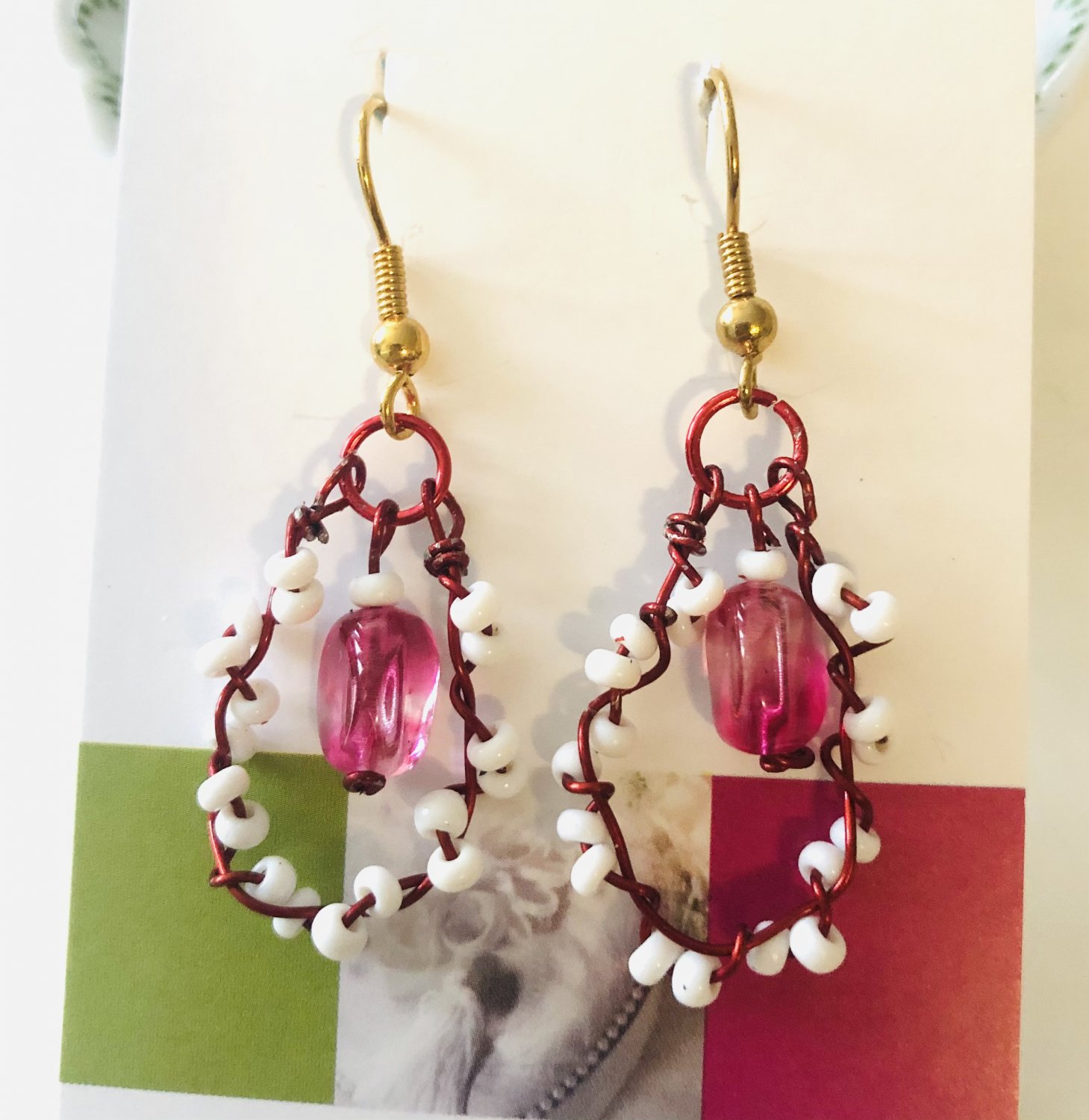 Pink and white earrings, #3596E,, BFF gift ideas, handmade beaded jewelry