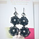 Flower Gunmetal color linear drop earrings, #3642E, gift ideas, BFF gifts