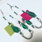 Linear beaded handmade green earrings, #3638E, gift ideas, Lucine designs