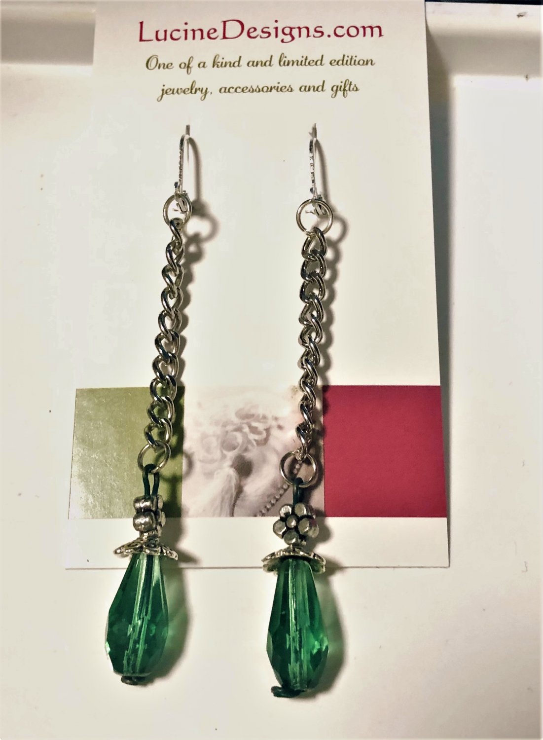 Linear green earrings, #3637E, gift ideas, Lucine designs