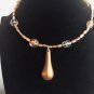 bronze beaded choker with pendant, 4012N, boho claspless jewelry gift ideas