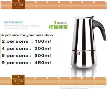 6 Cup,300 ml Stainless Moka Express Stovetop,Espresso Maker,Moka Pot