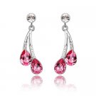 Rose pink Austrian crystal silver two stone drop earrings