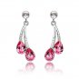 Rose pink Austrian crystal silver two stone drop earrings