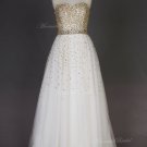 2015 Ivory a-line wedding dress with gold sequins, Heavy beadwork shiny wedding dress