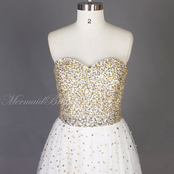 2015 Ivory aline wedding dress with gold sequins, Heavy beadwork shiny