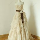Champange Elegant ruched a line flowy organza wedding dress, Ruffled wedding dresses
